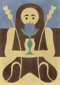 Jungfrau – sitzend mit Blume in den Händen und seitlich r.u.l. eine Ähre -, Aquarell auf Papier, Berthold Reiß, 2021 Jungfrau – sitzend mit Blume in den Händen und seitlich r.u.l. eine Ähre -, Aquarell auf Papier, Berthold Reiß, 2021