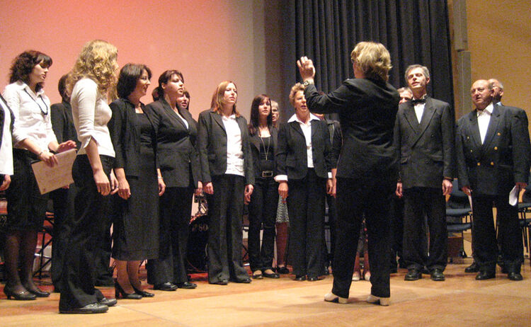 Erwachsenen Chor der Sing- und Musikschule auf der Bühne: Zum Vergrößern auf Bild klicken