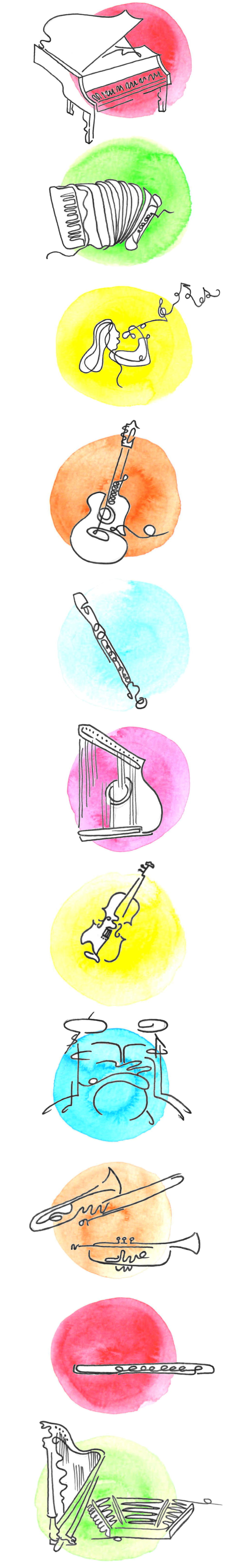 Illustration mit verschiedenen Instrumenten