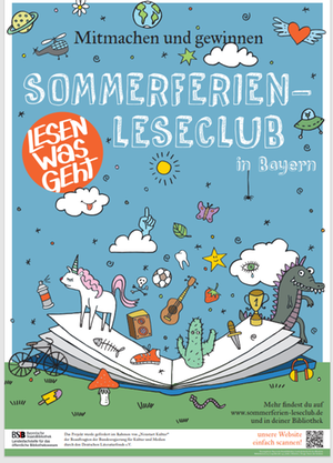 Sommerferien-Leseclub Logo 2021 aufgeklapptes Buch mit vielen kleinen Grafiken Sommerferien-Leseclub Logo 2021 aufgeklapptes Buch mit vielen kleinen Grafiken