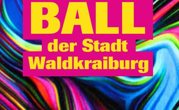 Buntes Logo mit pink-blauen Wellen für den Stadtball 2023