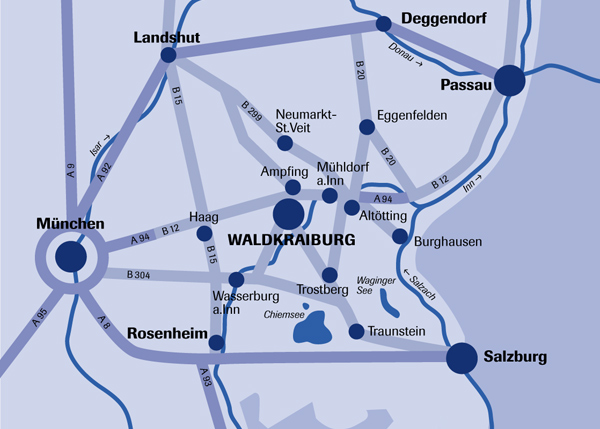 Übersichtfoto der Geografischen Lage der Stadt Waldkraiburg