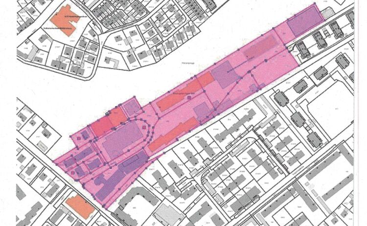 Umgriffbereich der  Veränderungssperre im Bereich des in Aufstellung Bebauungsplans Nr. 148 Teilbereich Aussiger Straße, Neisseweg und Reichenberger Straße: Zum Vergrößern auf Bild klicken