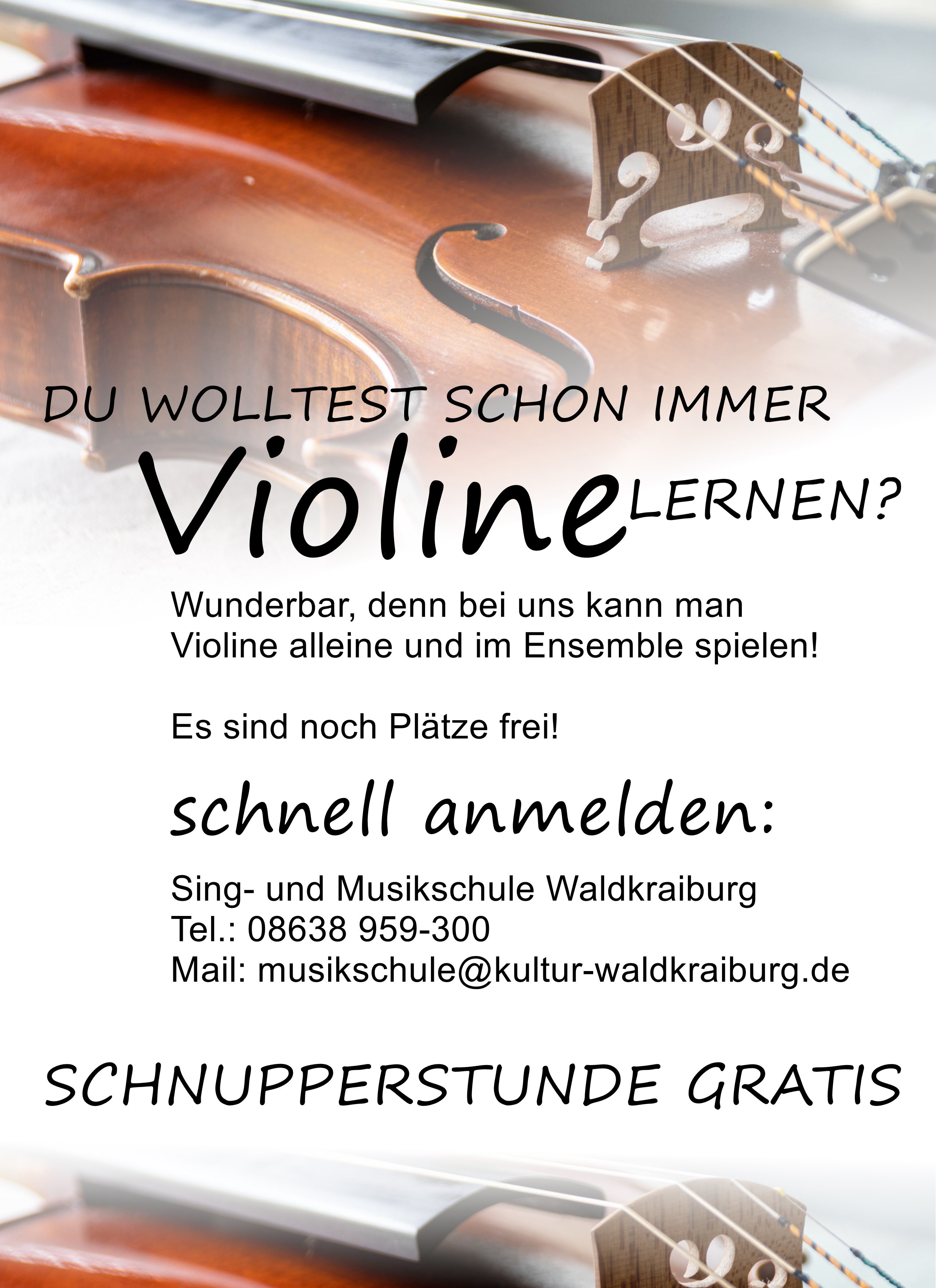 Unterricht im Fach Violine - Es sind noch Plätze frei! Unterricht im Fach Violine - Es sind noch Plätze frei!